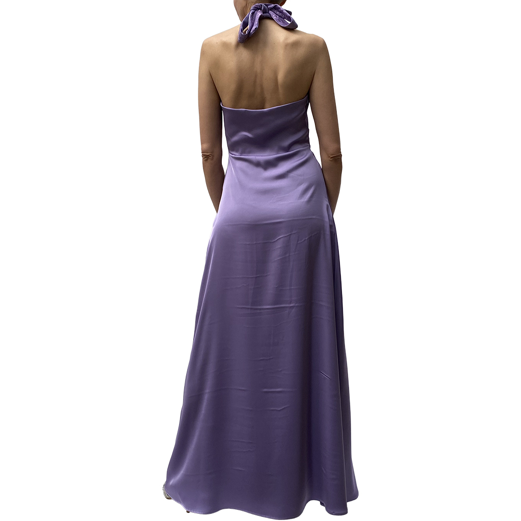 Alternative view of abito lungo inserti pizzo lilla