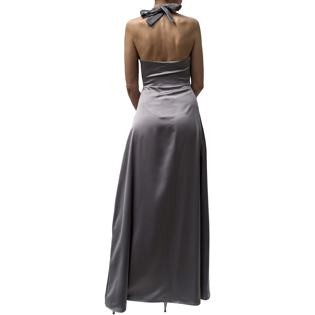 Alternative view of abito lungo inserti pizzo argento