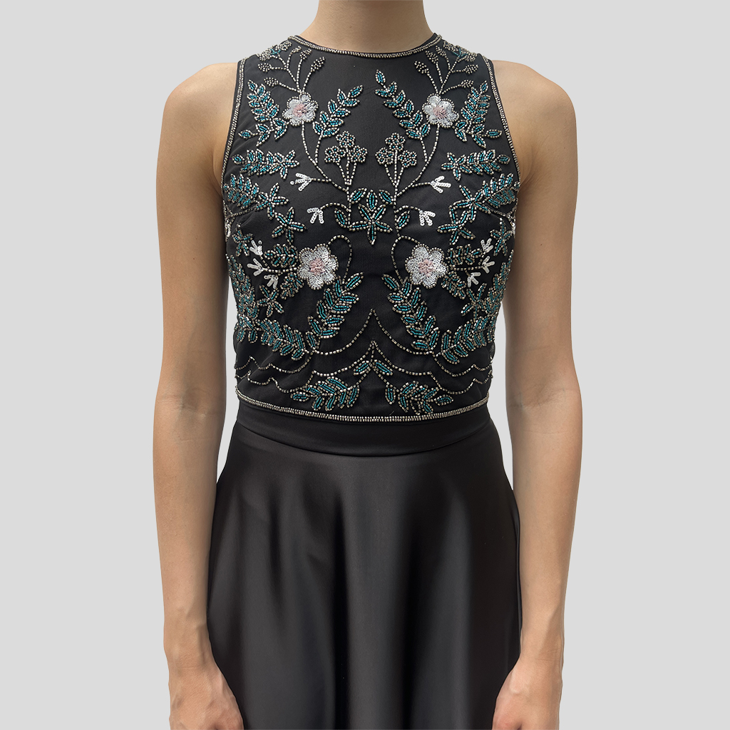 TOP RICAMATO FIORI NERO