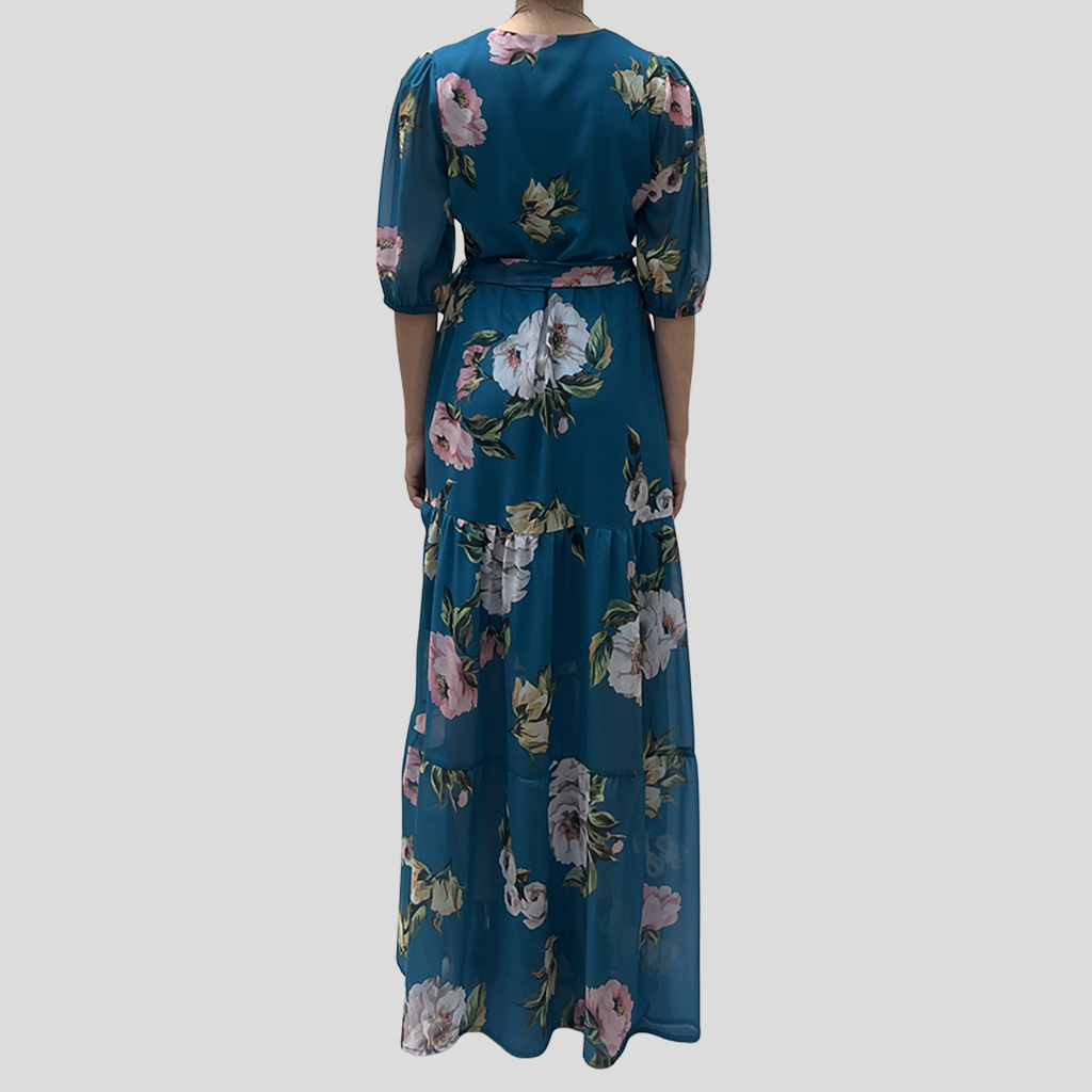 Alternative view of abito lungo balze FIORI PETROL