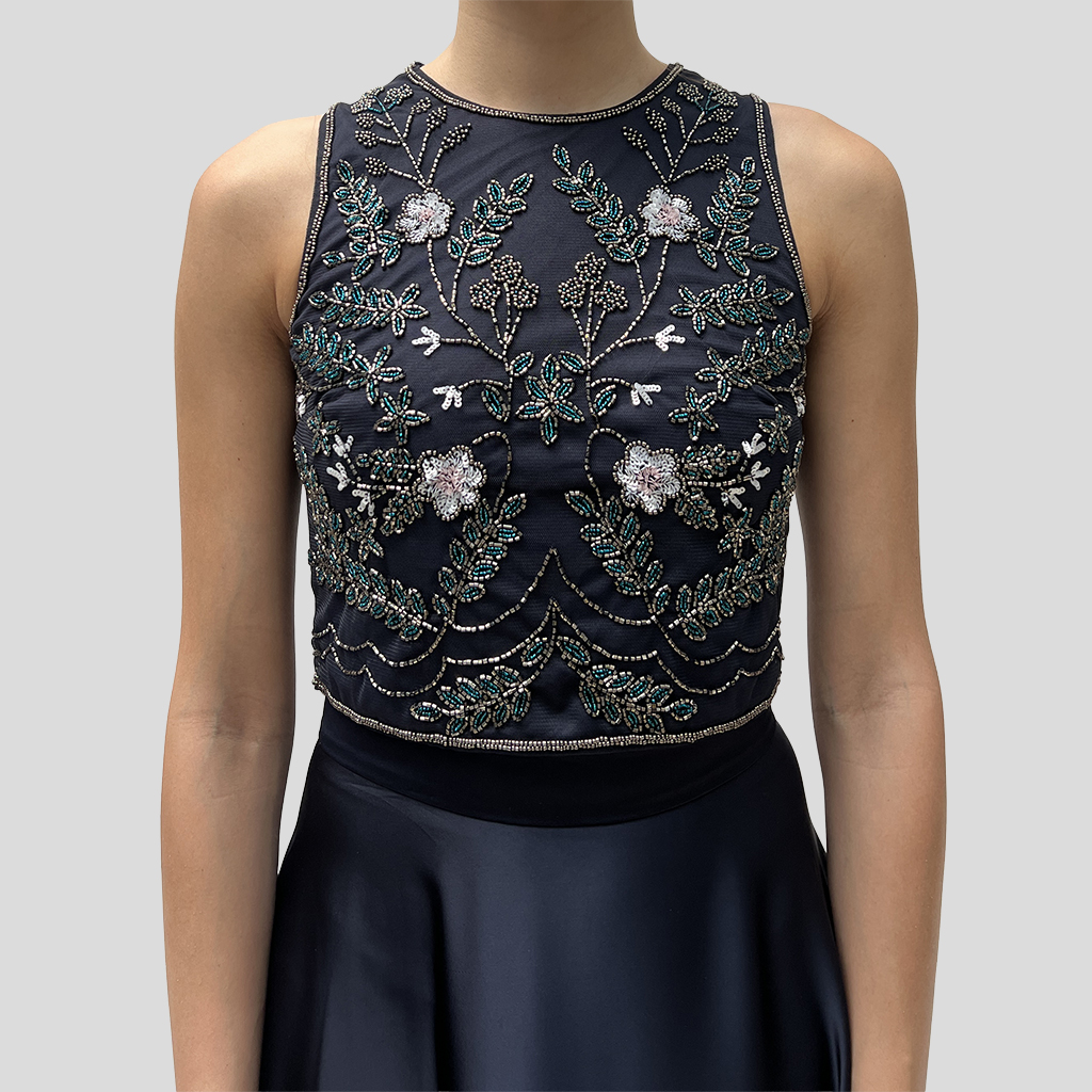 TOP RICAMATO FIORI NAVY