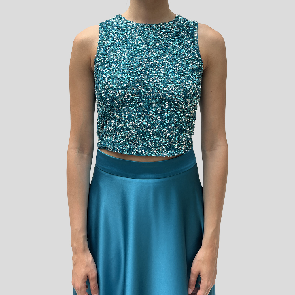 TOP PAILLETTES PETROLIO