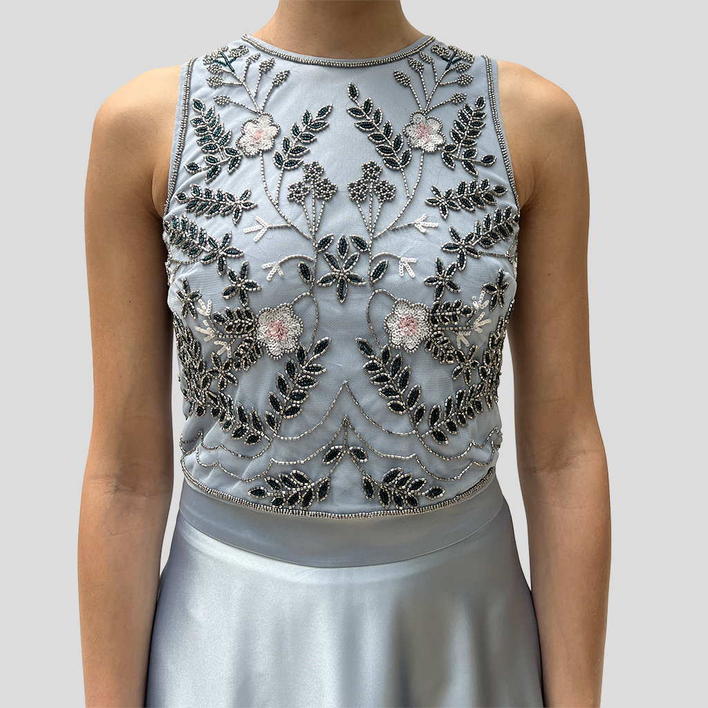 TOP RICAMATO FIORI POLVERE