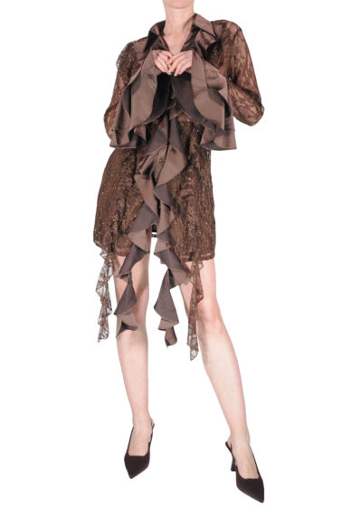 MINI DRESS PIZZO E STRASS MARRONE