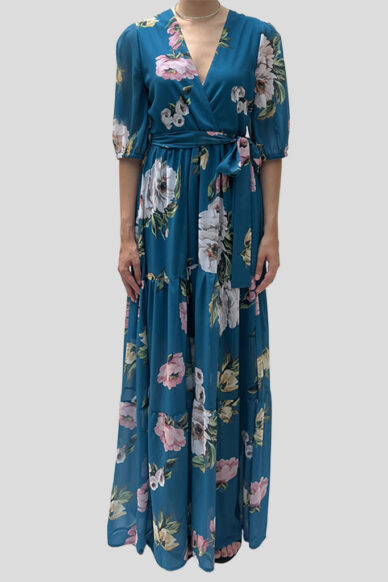 abito lungo balze FIORI PETROL