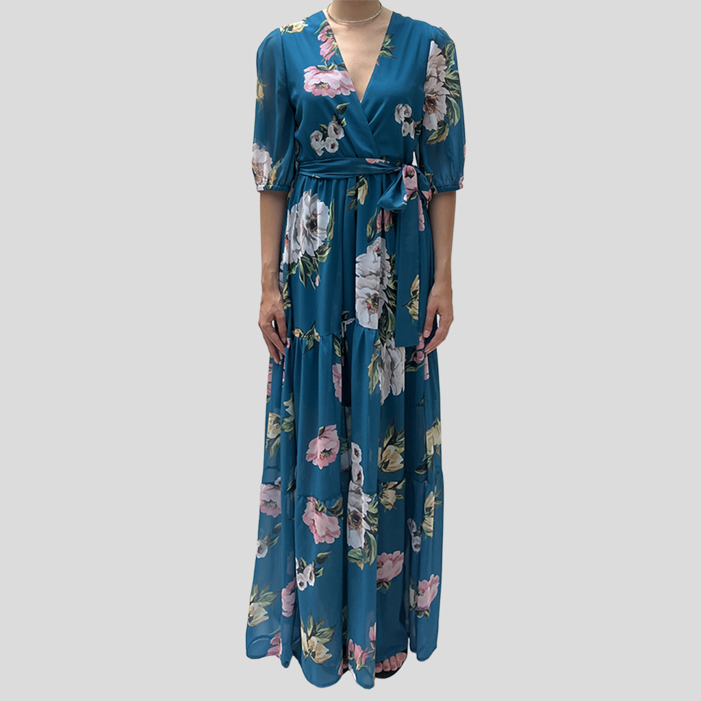 abito lungo balze FIORI PETROL