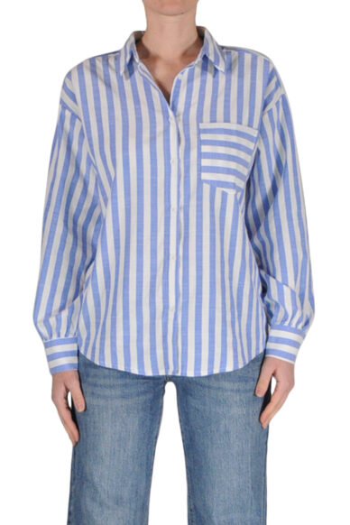 CAMICIA OVER TASCHINO RIGHE AZZURR