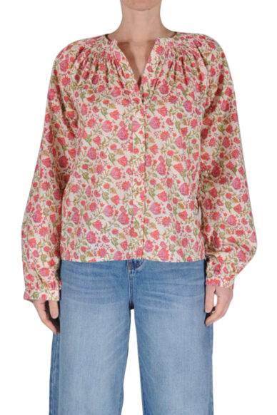 CAMICIA SENZA COLLO FILZA FIORI FUCSIA