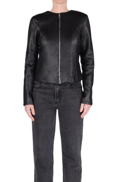 Alternative view of giacca girocollo zip nero