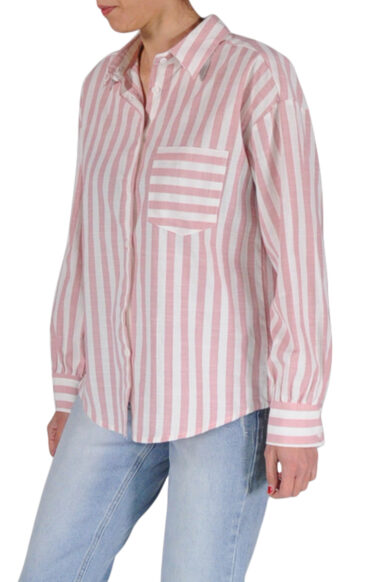 CAMICIA OVER TASCHINO RIGHE ROSA