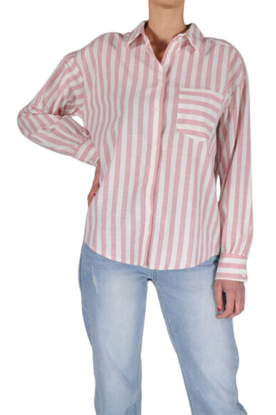 Alternative view of CAMICIA OVER TASCHINO RIGHE ROSA