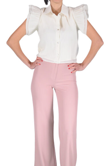 CAMICIA CROP MANICA CORTA VOLANT AVORIO