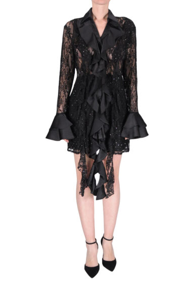 MINI DRESS PIZZO E STRASS NERO