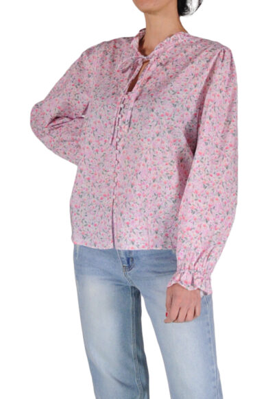 CAMICIA ROUCHES COLLO FIORI ROSA