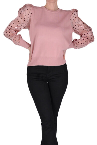 Alternative view of TOP MANICA LUNGA POIS ROSA