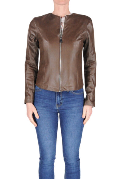 giacca girocollo zip marrone