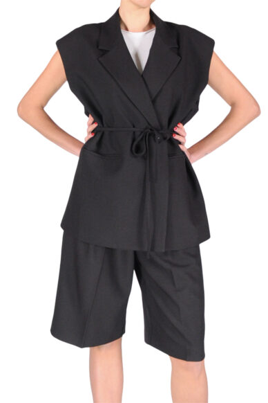 Alternative view of GILET LUNGO CON CINTA AVVITATO NERO