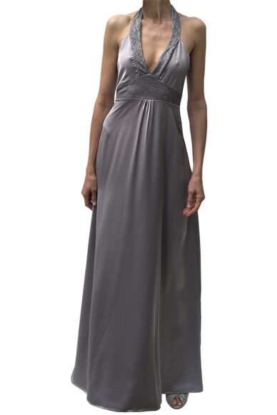 abito lungo inserti pizzo argento