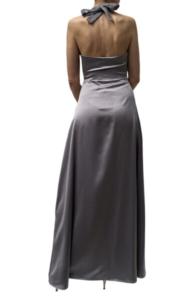 Alternative view of abito lungo inserti pizzo argento