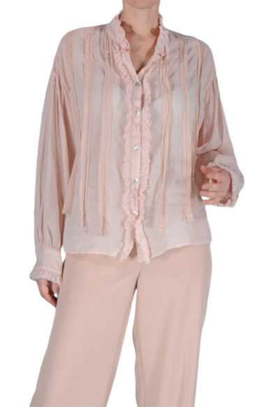 CAMICIA ROUCHES POLSI COLLO ROSA