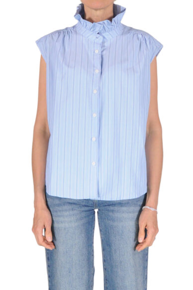 CAMICIA SENZA MANICHE ROUCHES RIGHE AZZURR