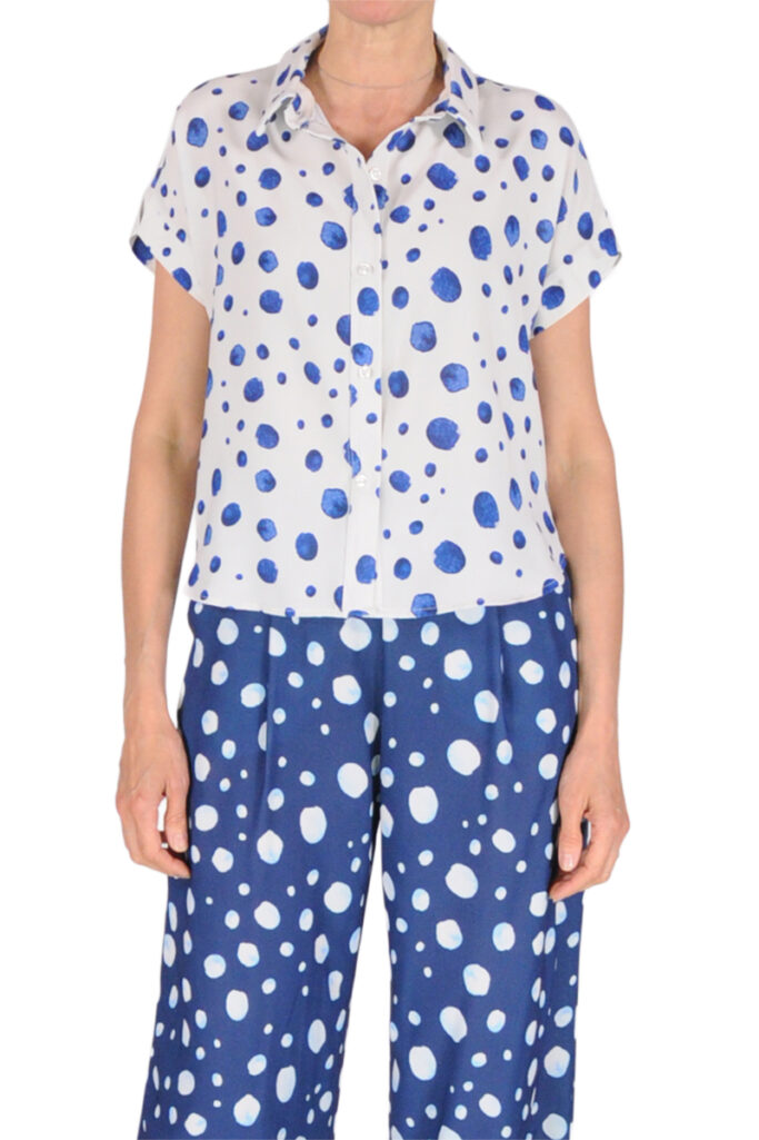 CAMICIA OVER MANICA CORTA POIS BLU