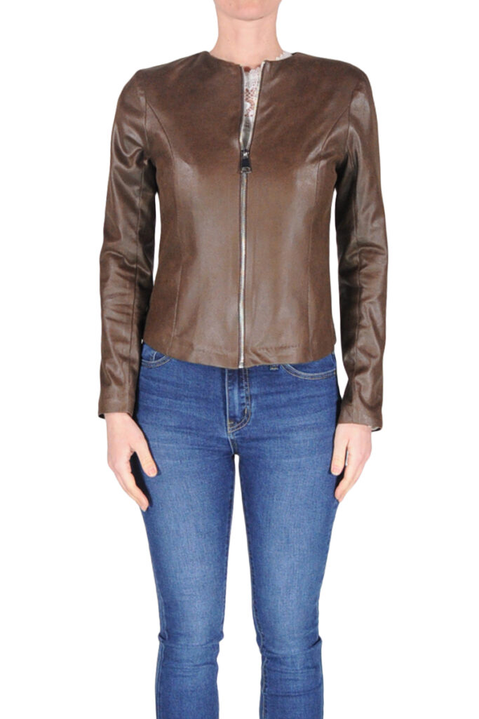 giacca girocollo zip marrone