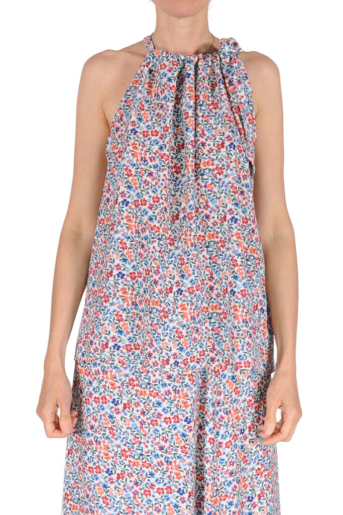 TOP FIOCCO SCOLLO AMERICANO FIORI AZZURR