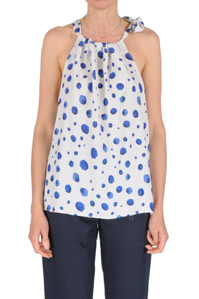 TOP FIOCCO SCOLLO AMERICANO POIS BLU