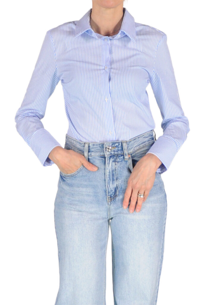 CAMICIA SLIM MANICA LUNGA RIGHE  BLU