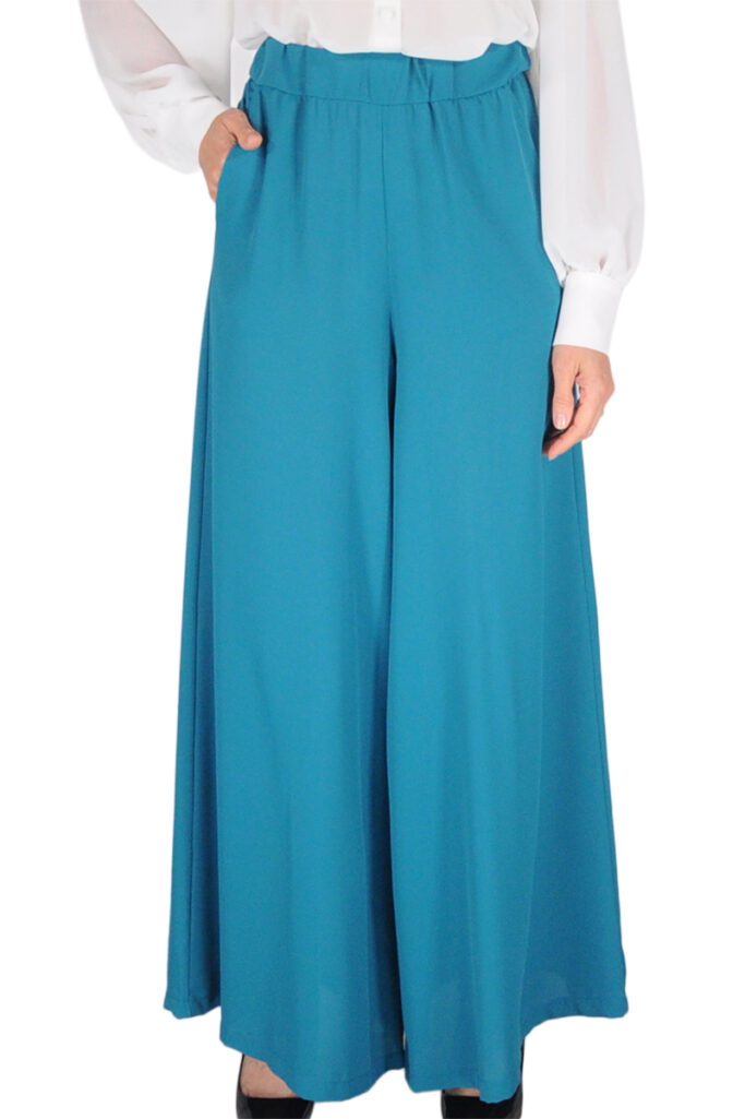 PANTALONE LARGO FLUIDO CON ELASTICO PETROLIO