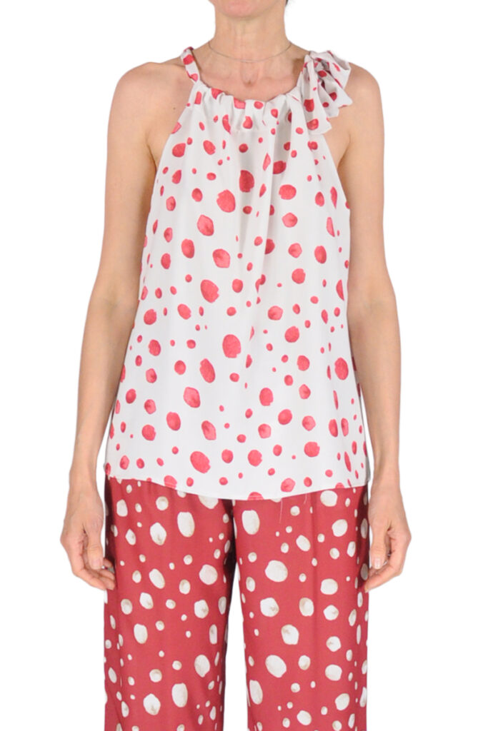 TOP FIOCCO SCOLLO AMERICANO POIS ROSSO