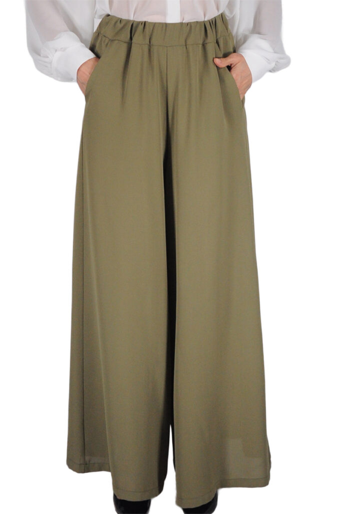 PANTALONE LARGO FLUIDO CON ELASTICO SALVIA