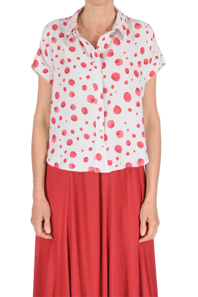 CAMICIA OVER MANICA CORTA POIS ROSSO