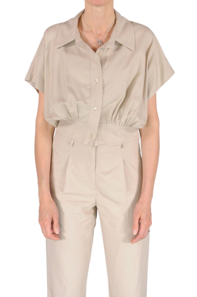 CAMICIA CROP MANICA CORTA SABBIA