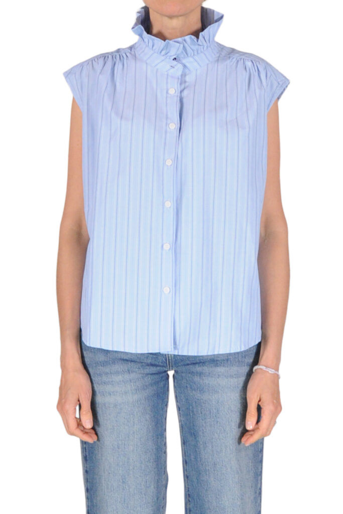 CAMICIA SENZA MANICHE ROUCHES RIGHE AZZURR