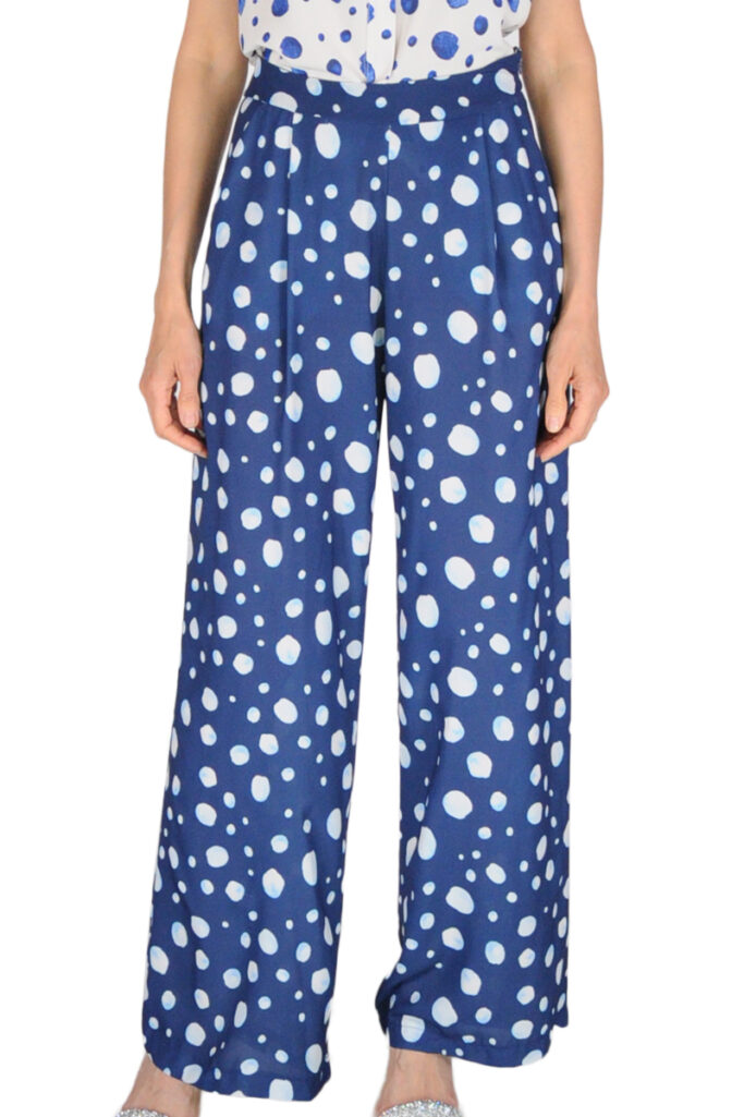 PANTALONE AMPIO CON PENCES POIS BLU