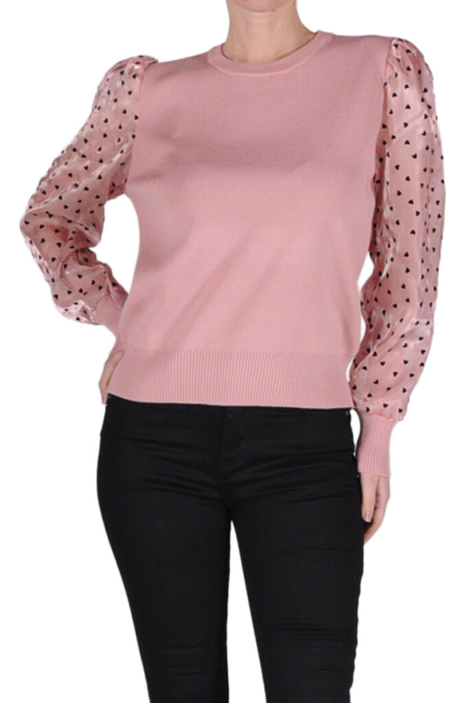 TOP MANICA LUNGA POIS ROSA