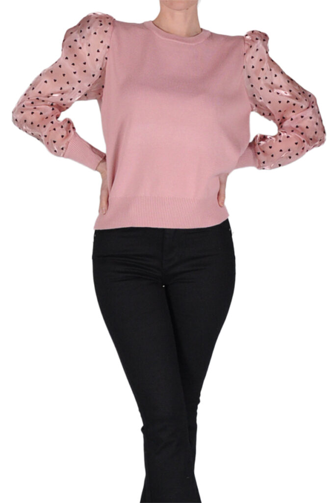 Alternative view of TOP MANICA LUNGA POIS ROSA