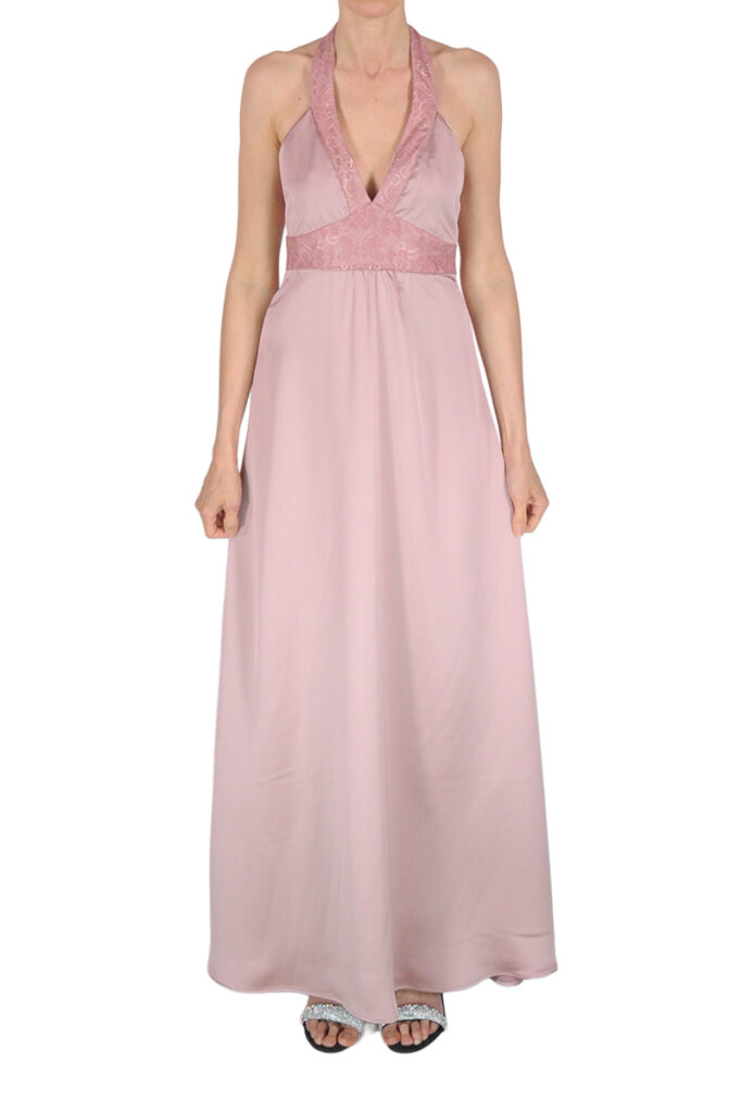 AVITO SCOLLO V INSERTI PIZZO ALLACCIATURA DIETRO AL COLLO ROSA ANTICO