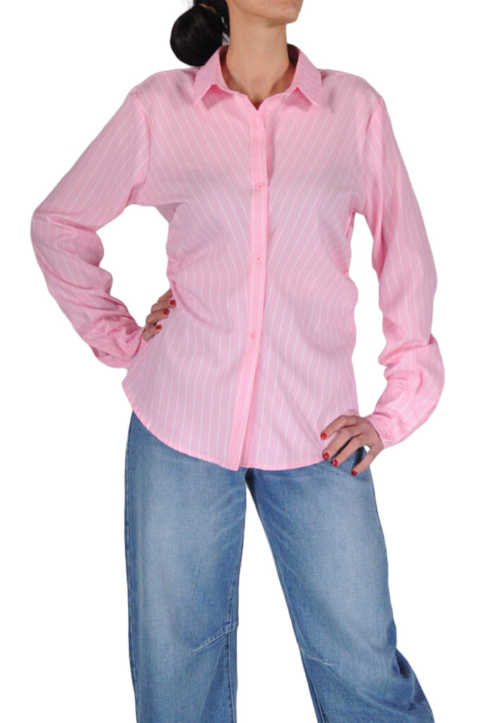 CAMICIA LUNGA AVVITATA RIGHE ROSA