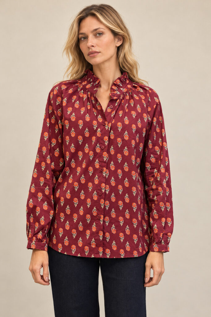 CAMICIA ROUCHES  FIORI VIOLA