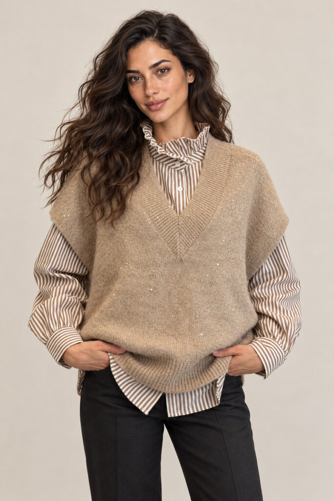 GILET OVER LUREX CAMMELLO