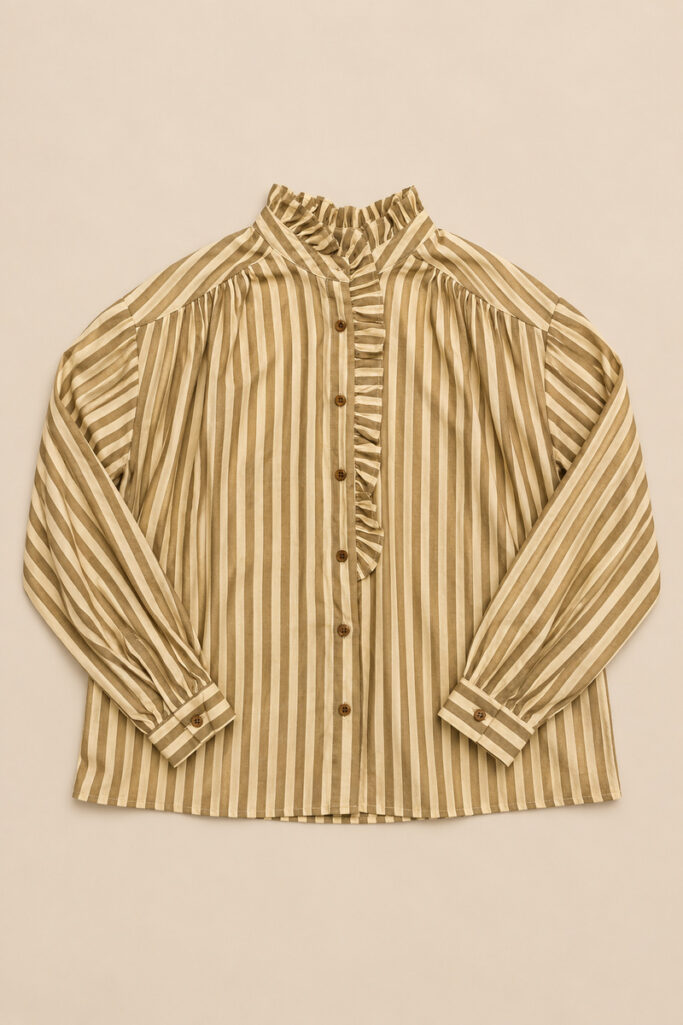 Alternative view of CAMICIA ROUCHES COLLO RIGHE MARRONE