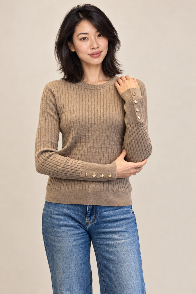 PULL COSTINE BOTTONCINI POLSO BEIGE