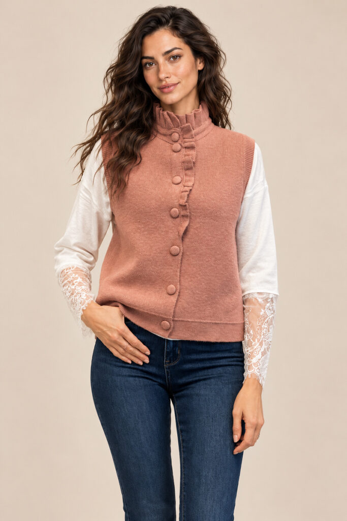 GILET ROUCHES ROSA ANTICO