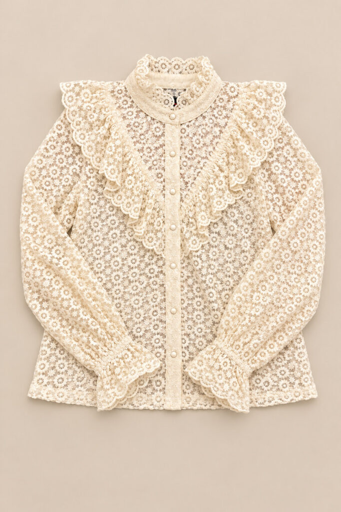 Alternative view of CAMICIA ROUCHES COLLO PIZZO AVORIO