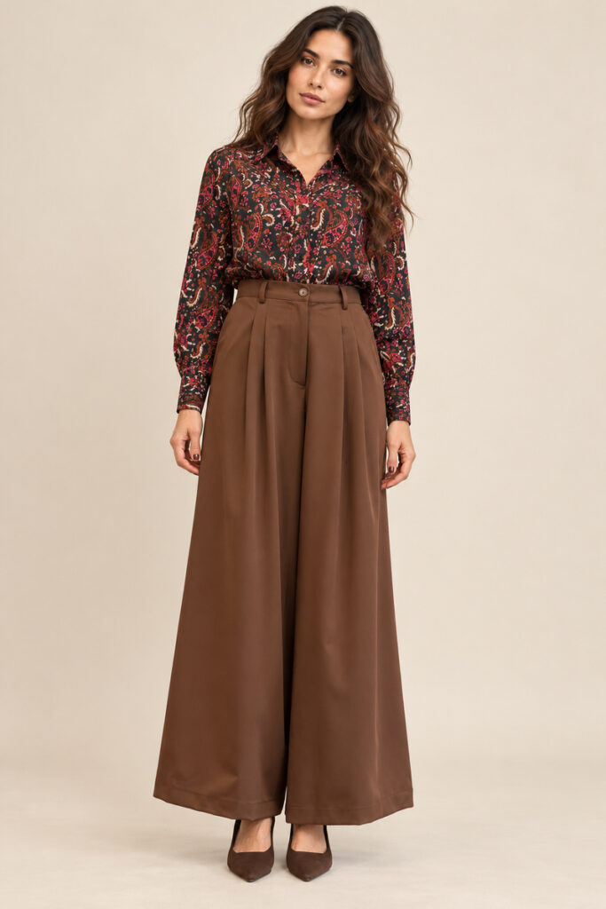 PANTALONE AMPIO PINCES MARRONE