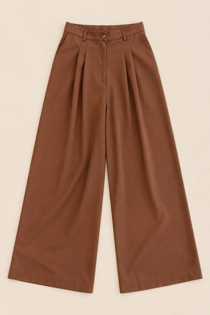 Alternative view of PANTALONE AMPIO PINCES MARRONE