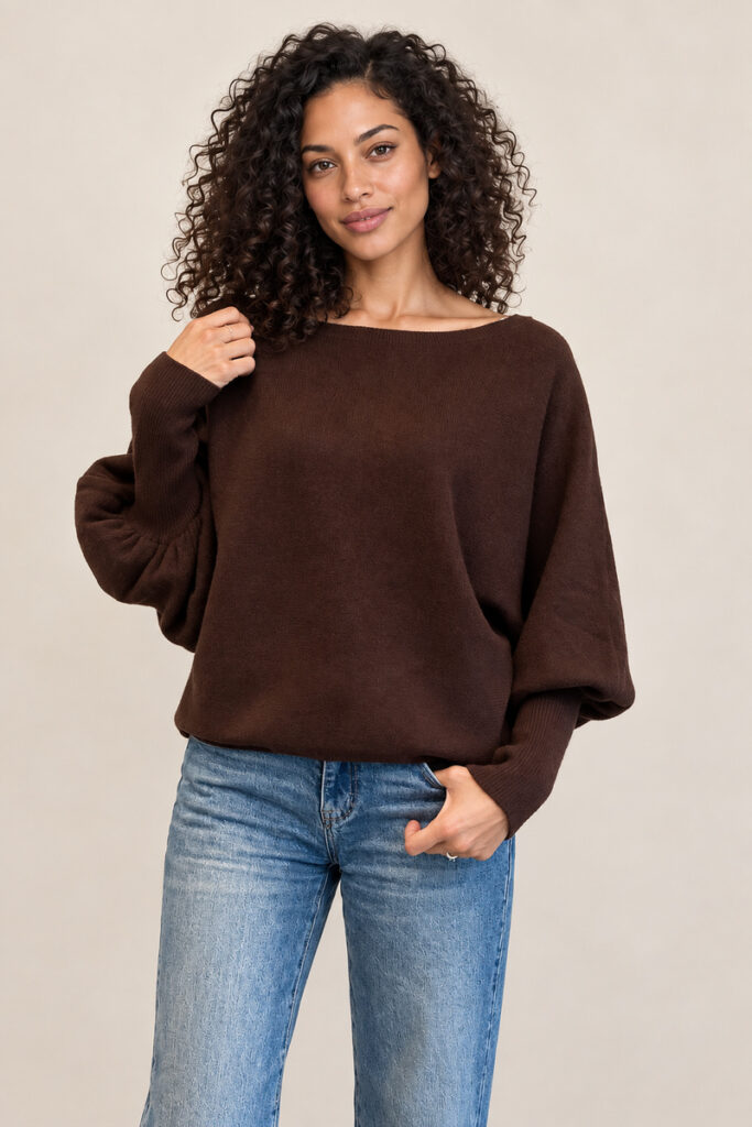PULL CROP MANICA LARGA MARRONE